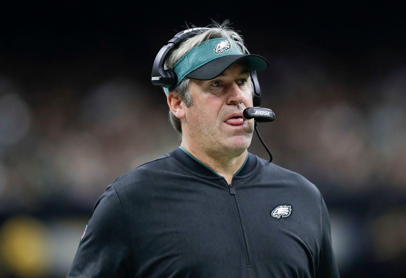 Eagles head coach Doug Pederson watches his team give up another touchdown to the New Orleans Saints during the third quarter on Sunday.